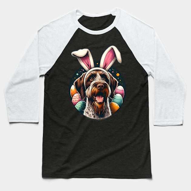 Wirehaired Pointing Griffon Embraces Easter with Bunny Ears Baseball T-Shirt by ArtRUs